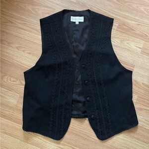 Vintage 90s y2k goth Casual Corner Womens Black Lace Embellished Vest sz 12 / L